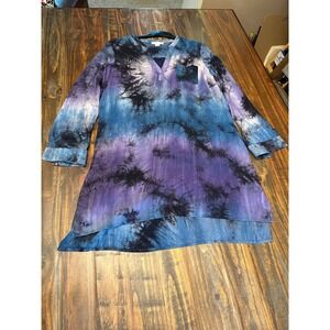 Loveriche Dress Tye Dye Galaxy Color  V-Neck Long Sleeve Mysterious Dress Size M